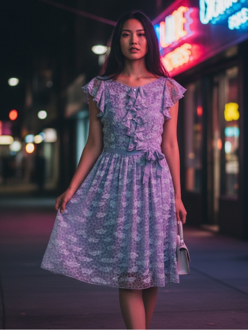 VINTAGE OSCAR DE LA RENTA Beaded Floral Dress Blue 4/6